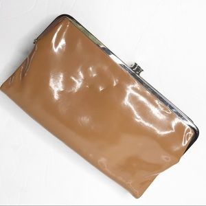 Hobo Lauren tan patent leather clutch wallet